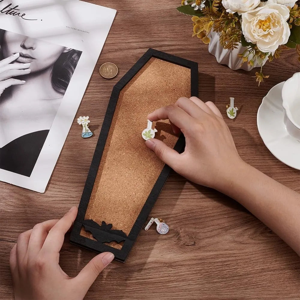 Coffin Bat Cork Board Pinboard 11.2 By 4.7 Inch Dual Display Wall Or Tabletop Gothic Bulletin