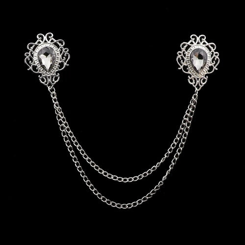Fashion Gentleman Tassel Brooch For Men Suit Shirt Collar Crystal