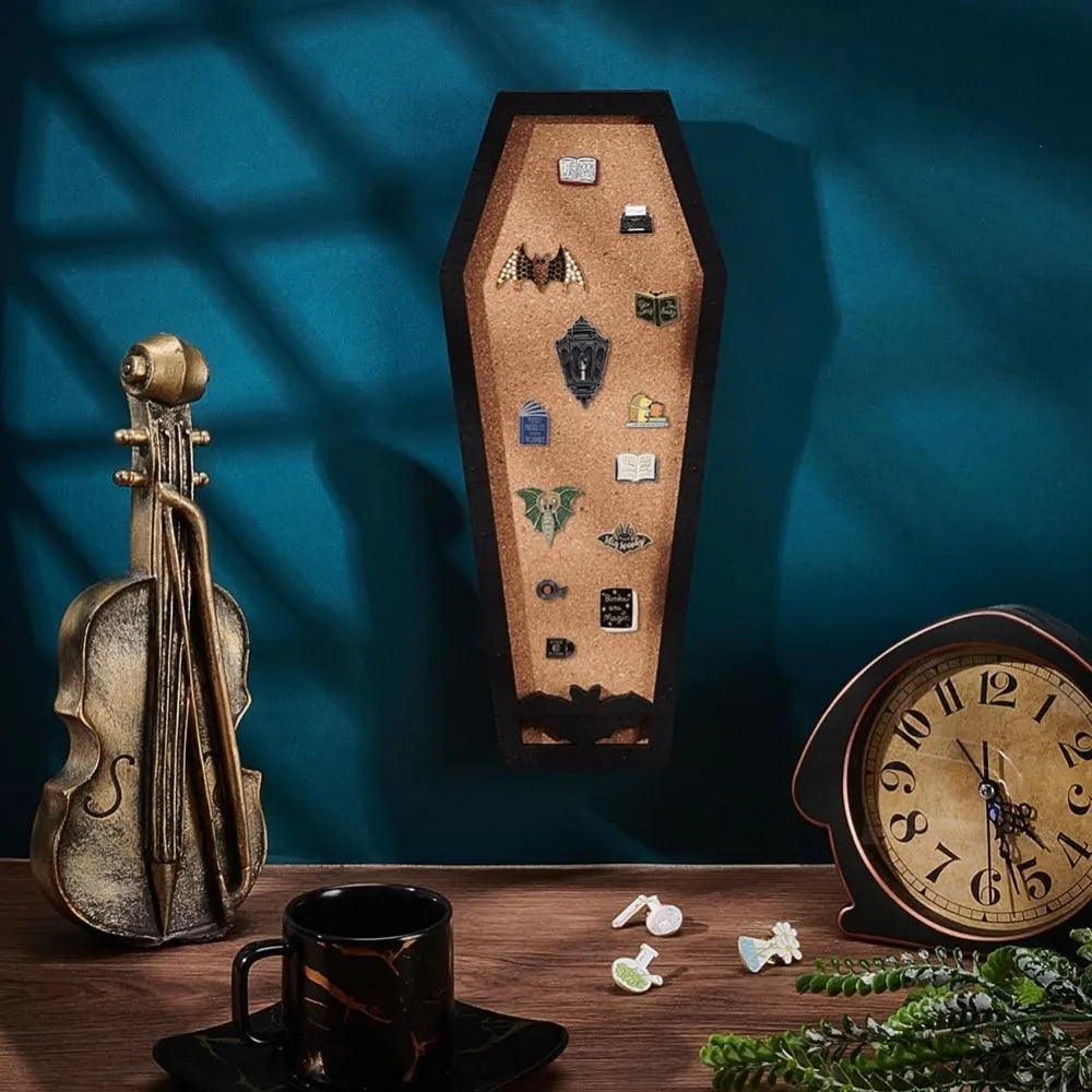 Coffin Bat Cork Board Pinboard 11.2 By 4.7 Inch Dual Display Wall Or Tabletop Gothic Bulletin