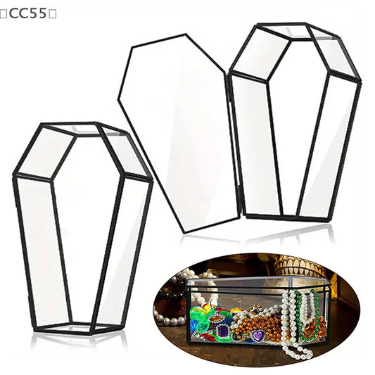 〔CC55〕Gothic Coffin Glass Jewelry Box Vintage Display Case Halloween