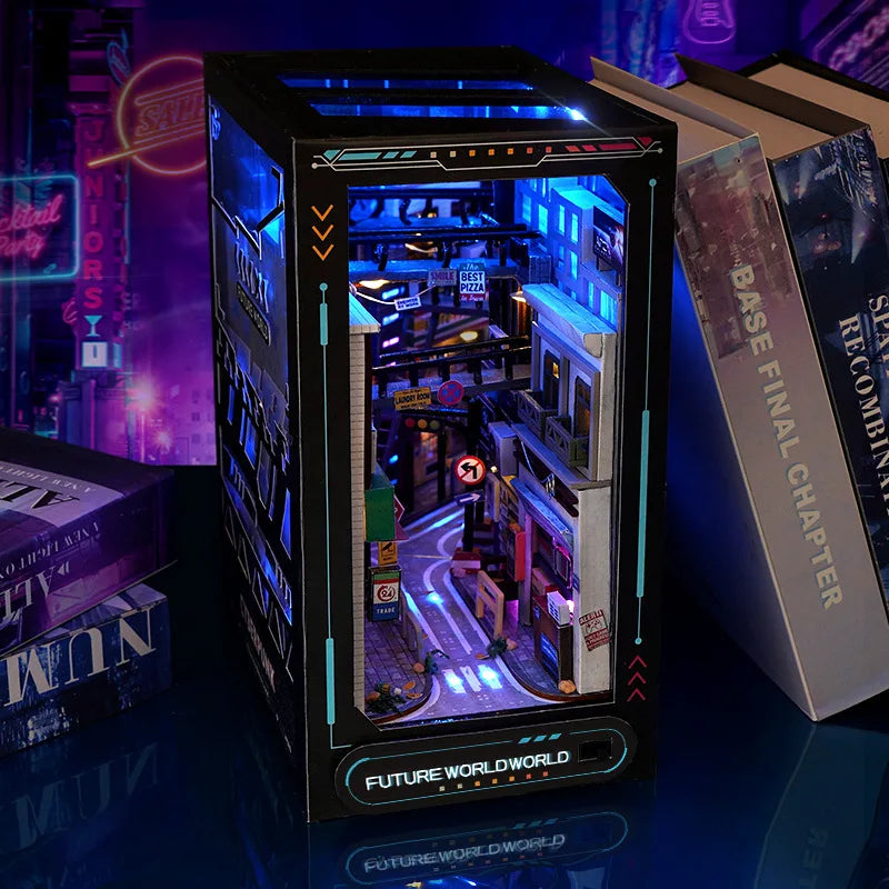 Case Book Nook Kit DIY Dollhouse Booknook Touch Light with Light