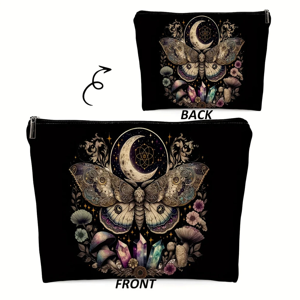 Elegant Celestial Gothic Moth Makeup Bag And Stationery Organizer For Students And Creatives