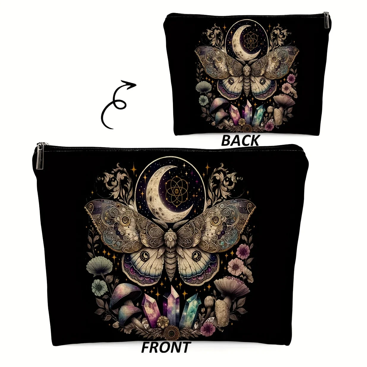 Elegant Celestial Gothic Moth Makeup Bag And Stationery Organizer For Students And Creatives