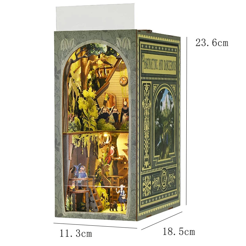 DIY Book Nook Kit Miniature Dollhouse With Light Wooden Bookshelf