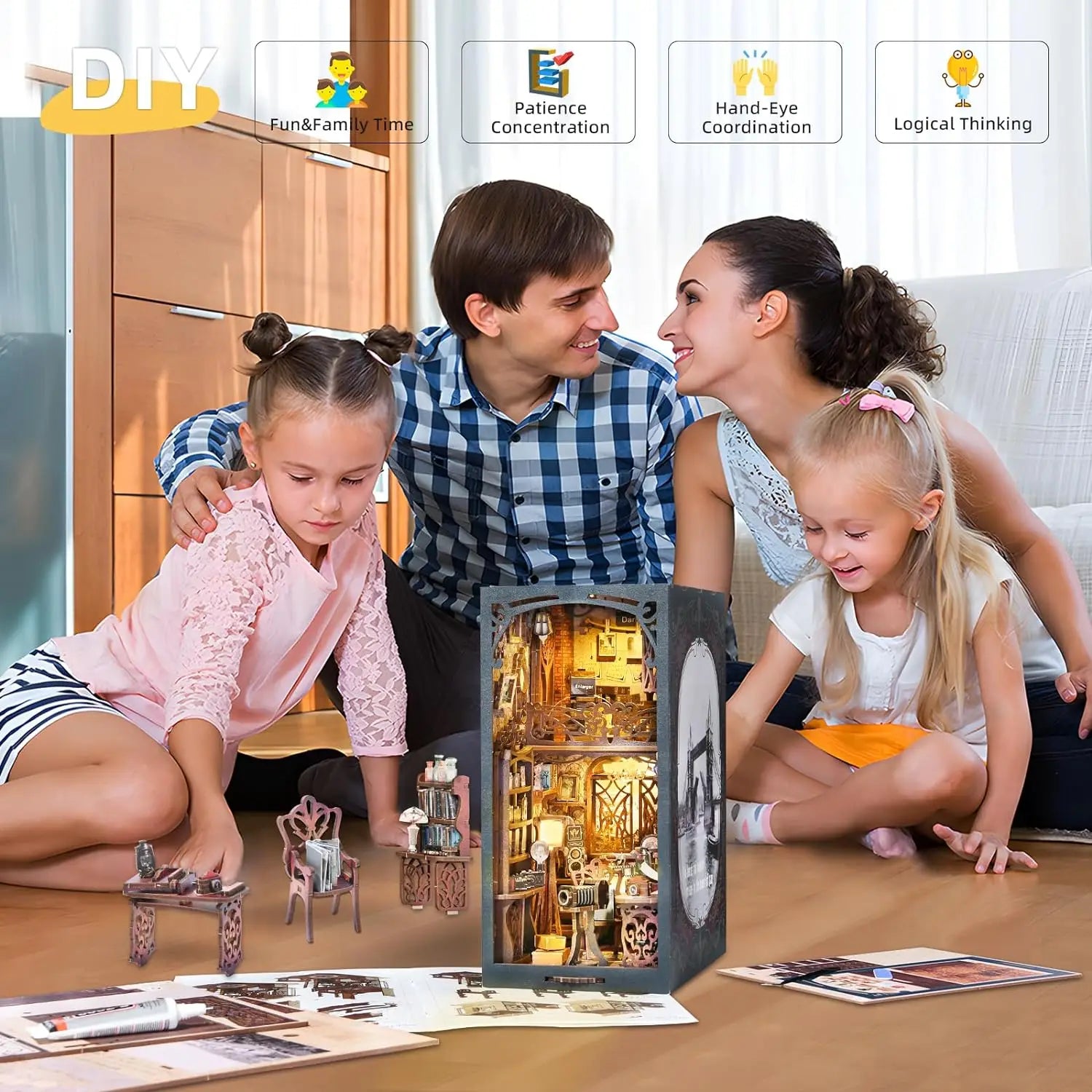 ATUBAN Book Nook Kit, DIY Dollhouse Booknook Bookshelf Insert 3D