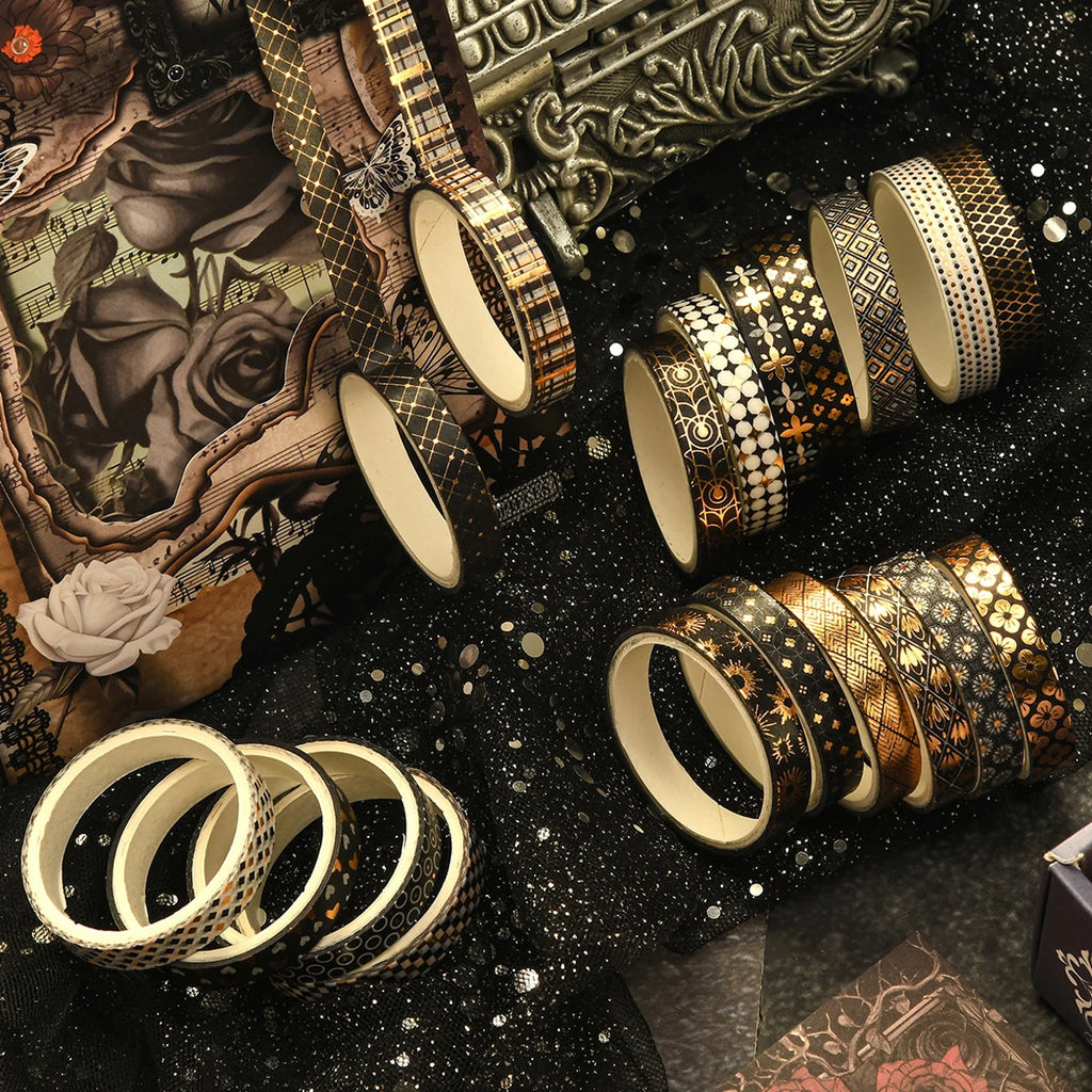 Washi Tape Golden Foil Gothic Set Of 36 Slim 7mm Tapes Each 200cm For Crafters And Scrapbookers