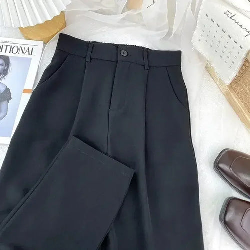 Fall Spring Black Suit Haren Pants Women Fashion Elastic High Waist