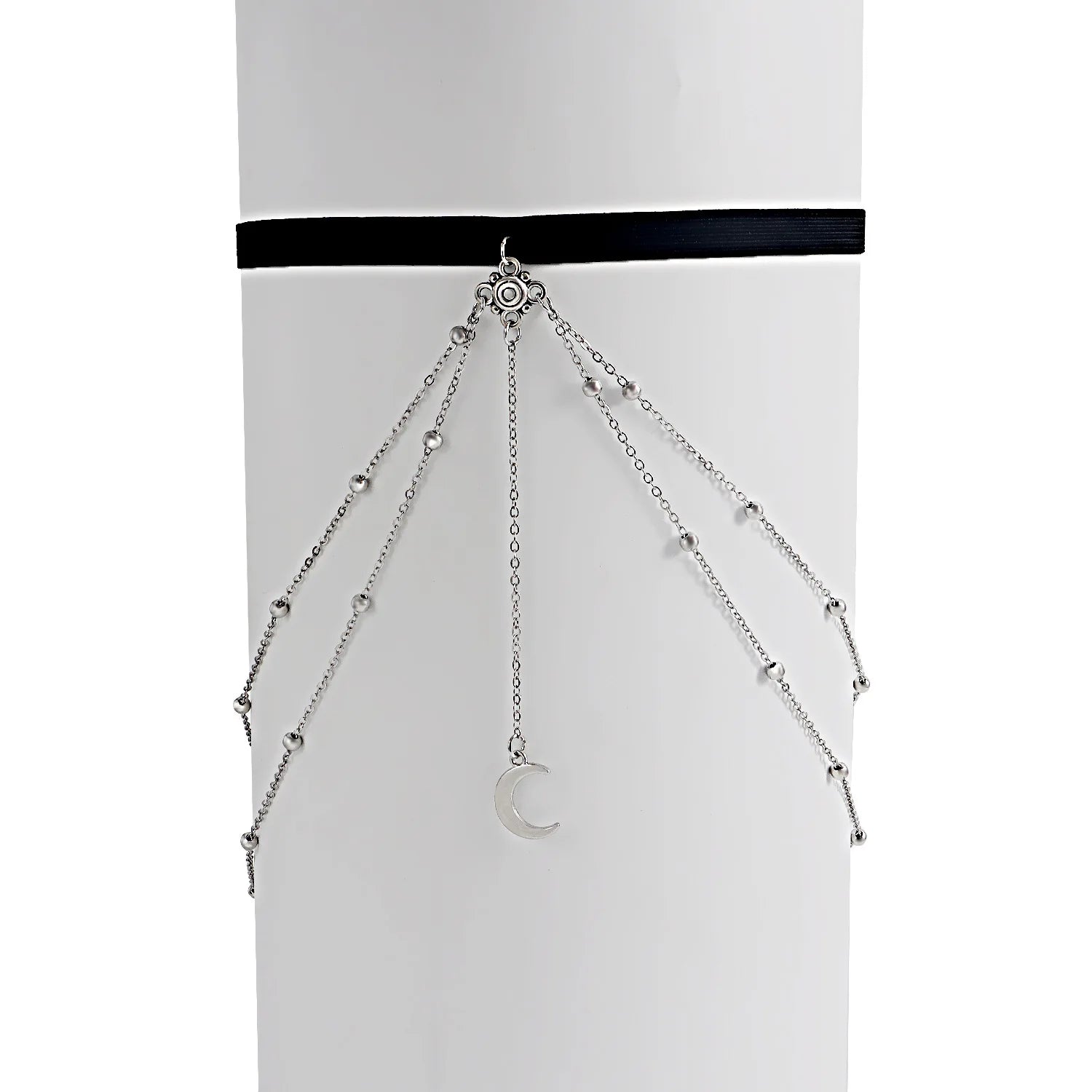 Double Layer Beads Leg Chain Sex Silver Color Metal Crescent Pendant