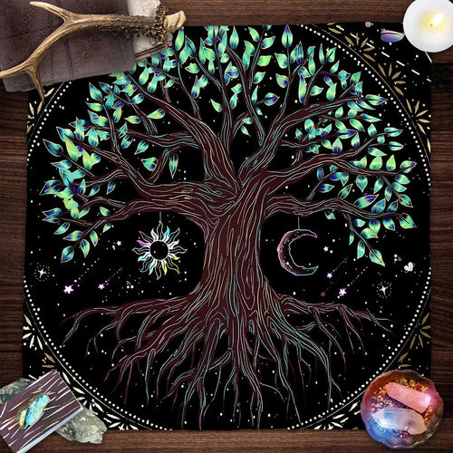 Tree Of Life Tarot Card Tablecloth Moon Phase Plants Table Cloth For