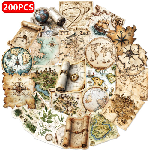 50 Pcs Vintage World Map Travel Stickers Graffiti Decor For Junk Journals Scrapbooks Do It Yourself