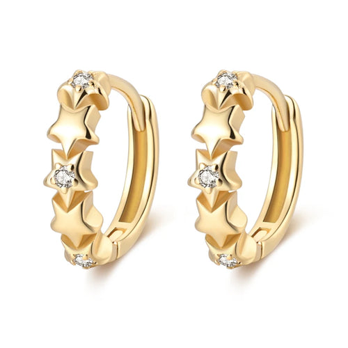 Classic Earrings 925 Silver Stars Moons Pearls Bees Golden Hoop