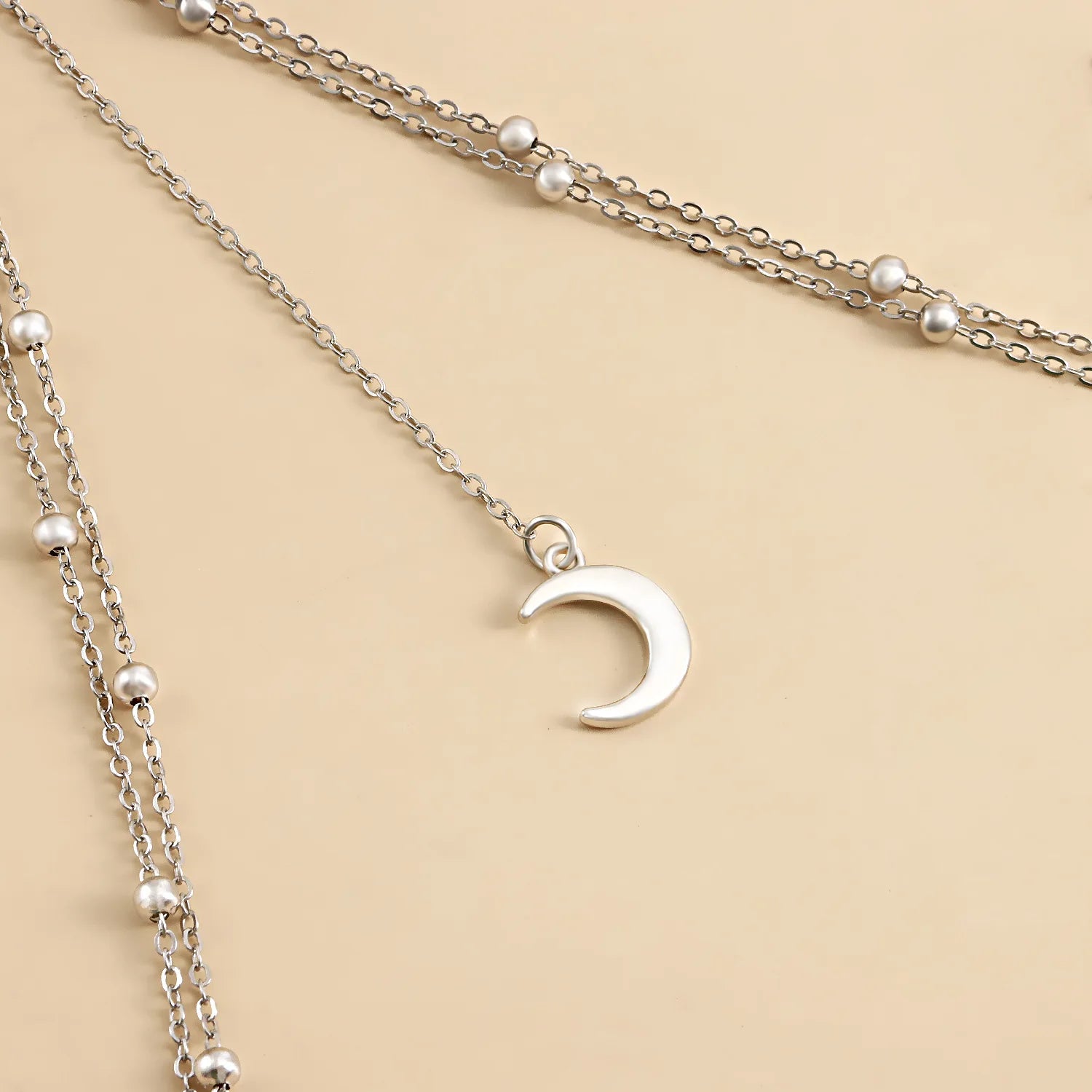 Double Layer Beads Leg Chain Sex Silver Color Metal Crescent Pendant