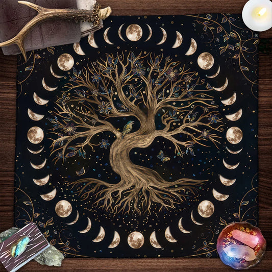 Tree Of Life Tarot Card Tablecloth Moon Phase Plants Table Cloth For