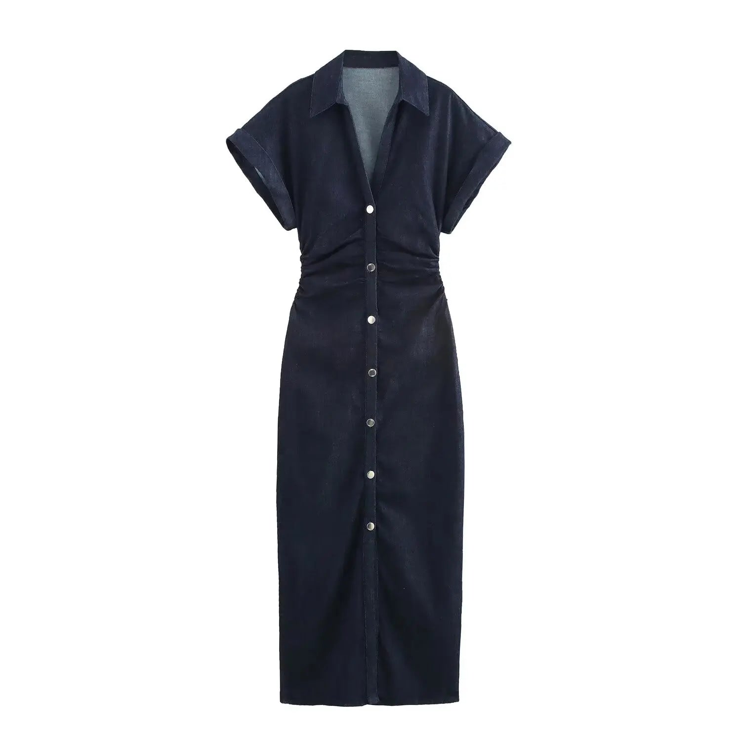 ETJ 2025 traf Spring New 1975 series denim MIDI dress with lapel side
