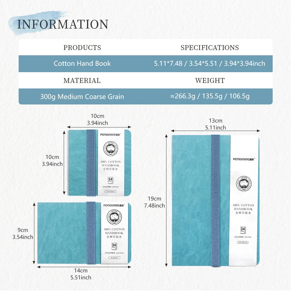 POTENTATE Blue Color Watercolor Journal Drawing Book Hand Notebook