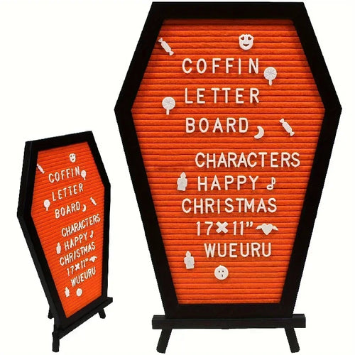 Coffin Letter Board 40x28cm Black With Spooky Wooden Stand Gothic Home Decor For Halloween Fans