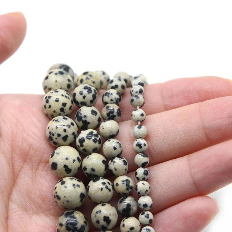 Natural Stone Dalmation Jasper Round Loose Bead 15" Strand 6 8 10 MM