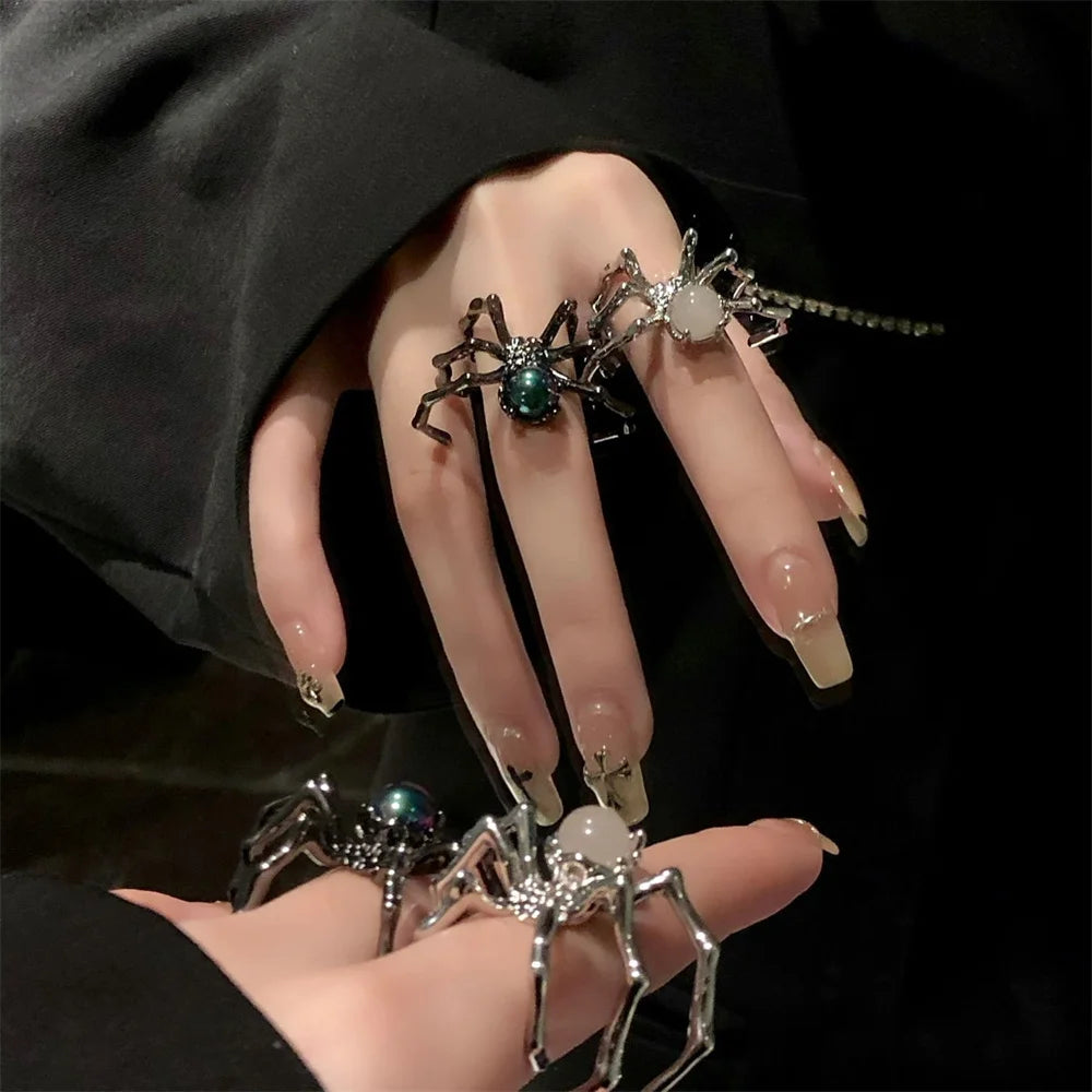 Punk Dark Spider Open Ring Retro Moonstone Black Ring For Women New