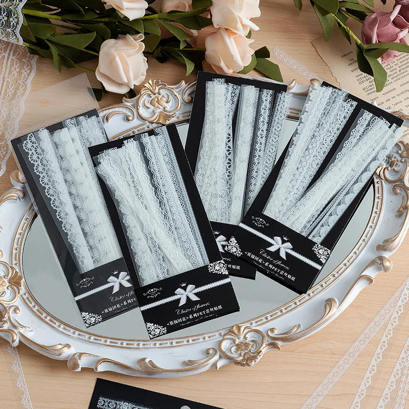 30 Pieces Retro Floral White Lace Stickers For Craft DIY Decoration Scrapbooking And Card Making