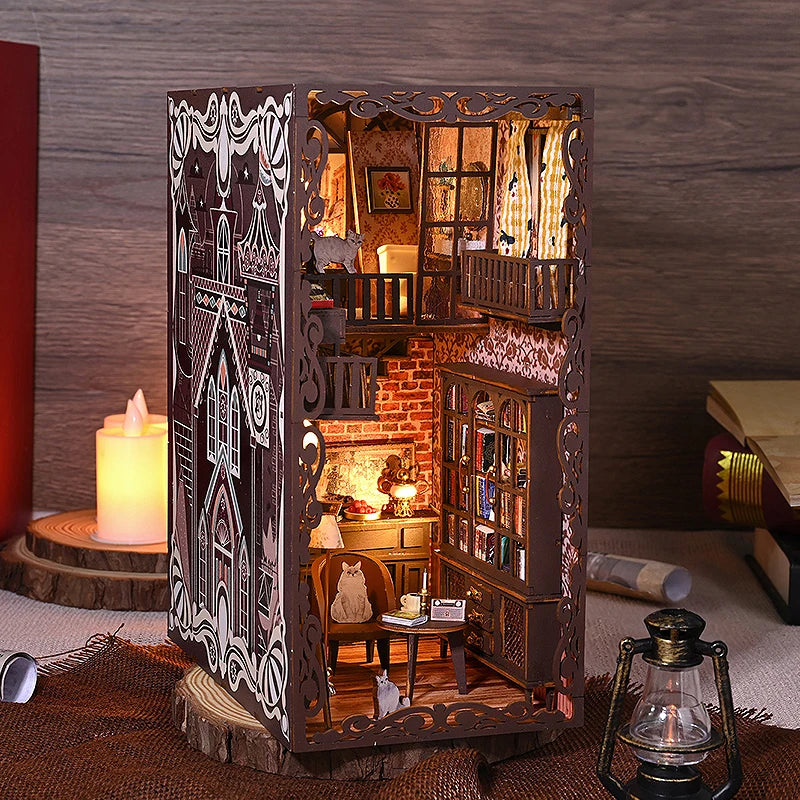 DIY Book Nook Kit Miniature Doll House With LED Light 3D Puzzle Model