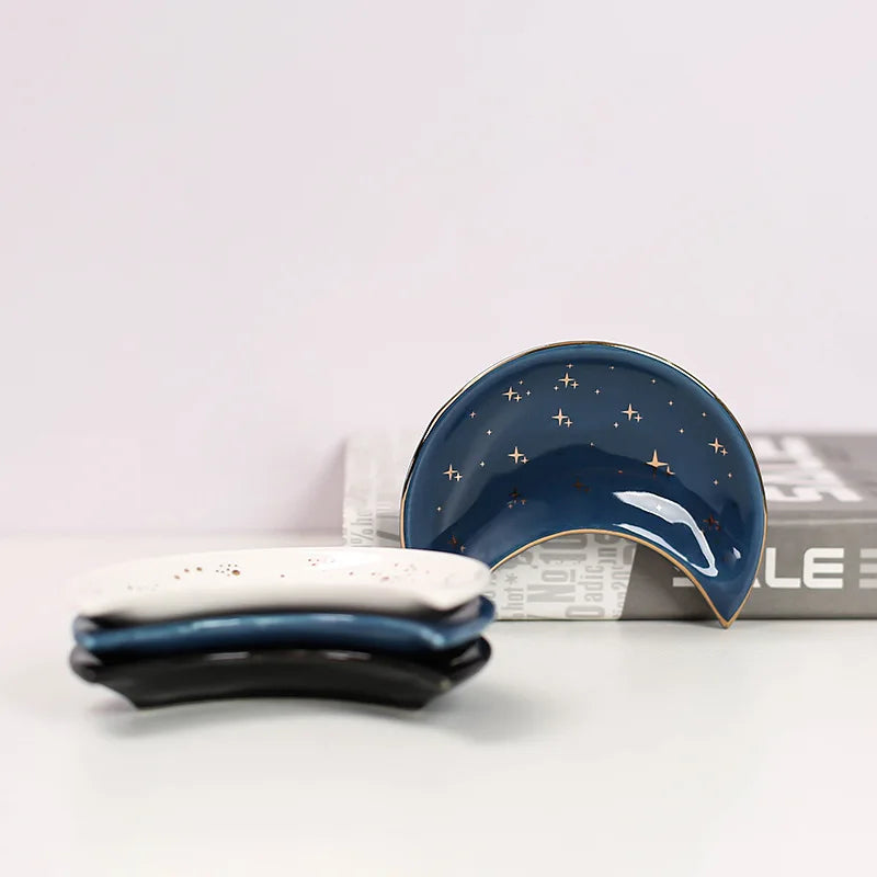 Ceramic Moon-Shaped Jewellery Tray, Nordic Style, Earrings, Necklaces,