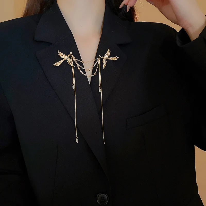 New Chinese Phoenix Pearl Fringe Brooches for Women Vintage Style