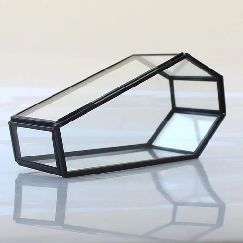〔CC55〕Gothic Coffin Glass Jewelry Box Vintage Display Case Halloween