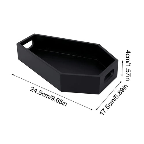 〔ZYAF〕Black Wooden Tray Gothic Coffin Shape Home Storage Box Tray