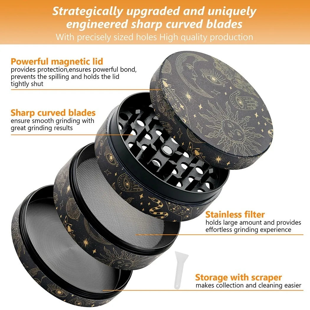 1/2 Piece Moon and Star Metal Rolling Tray and Herb Grinder