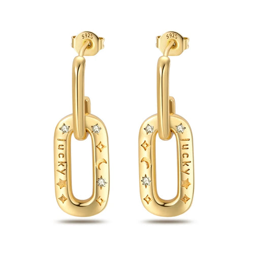 Classic Earrings 925 Silver Stars Moons Pearls Bees Golden Hoop