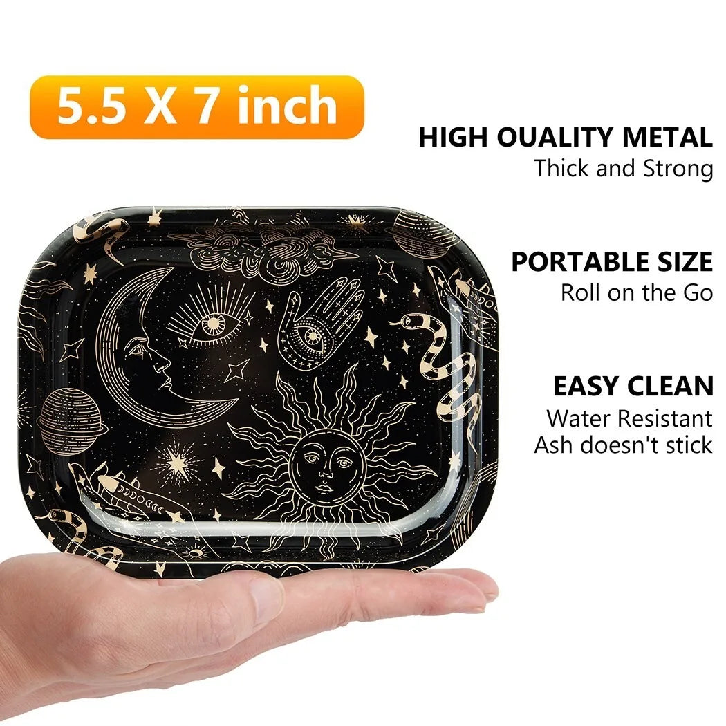 1/2 Piece Moon and Star Metal Rolling Tray and Herb Grinder