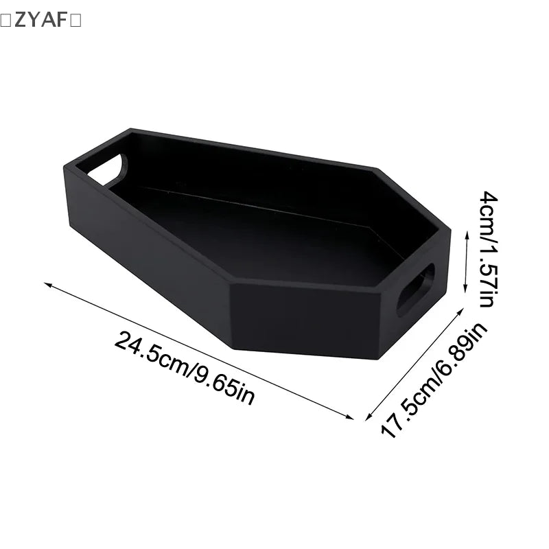 〔ZYAF〕Black Wooden Tray Gothic Coffin Shape Home Storage Box Tray