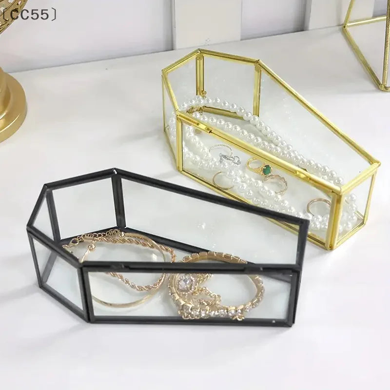 〔CC55〕Gothic Coffin Glass Jewelry Box Vintage Display Case Halloween