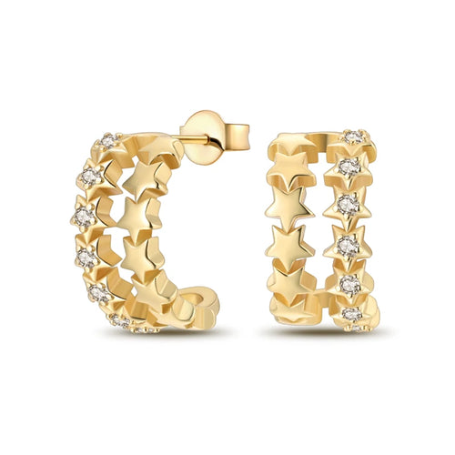 Classic Earrings 925 Silver Stars Moons Pearls Bees Golden Hoop