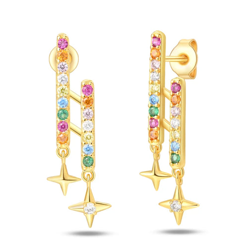 Classic Earrings 925 Silver Stars Moons Pearls Bees Golden Hoop