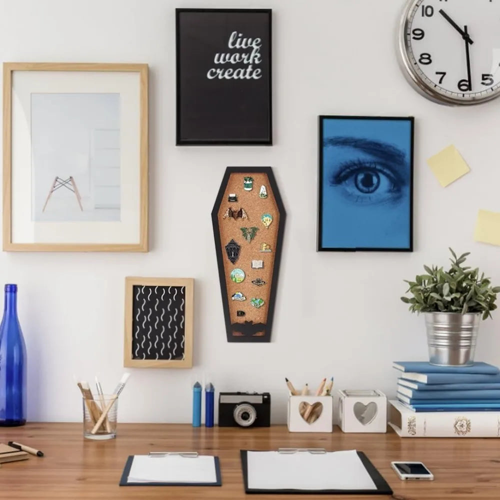 Coffin Bat Cork Board Pinboard 11.2 By 4.7 Inch Dual Display Wall Or Tabletop Gothic Bulletin