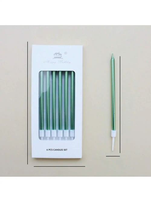 6 Pieces Metallic Candle Long Green Candle Birthday Candles with