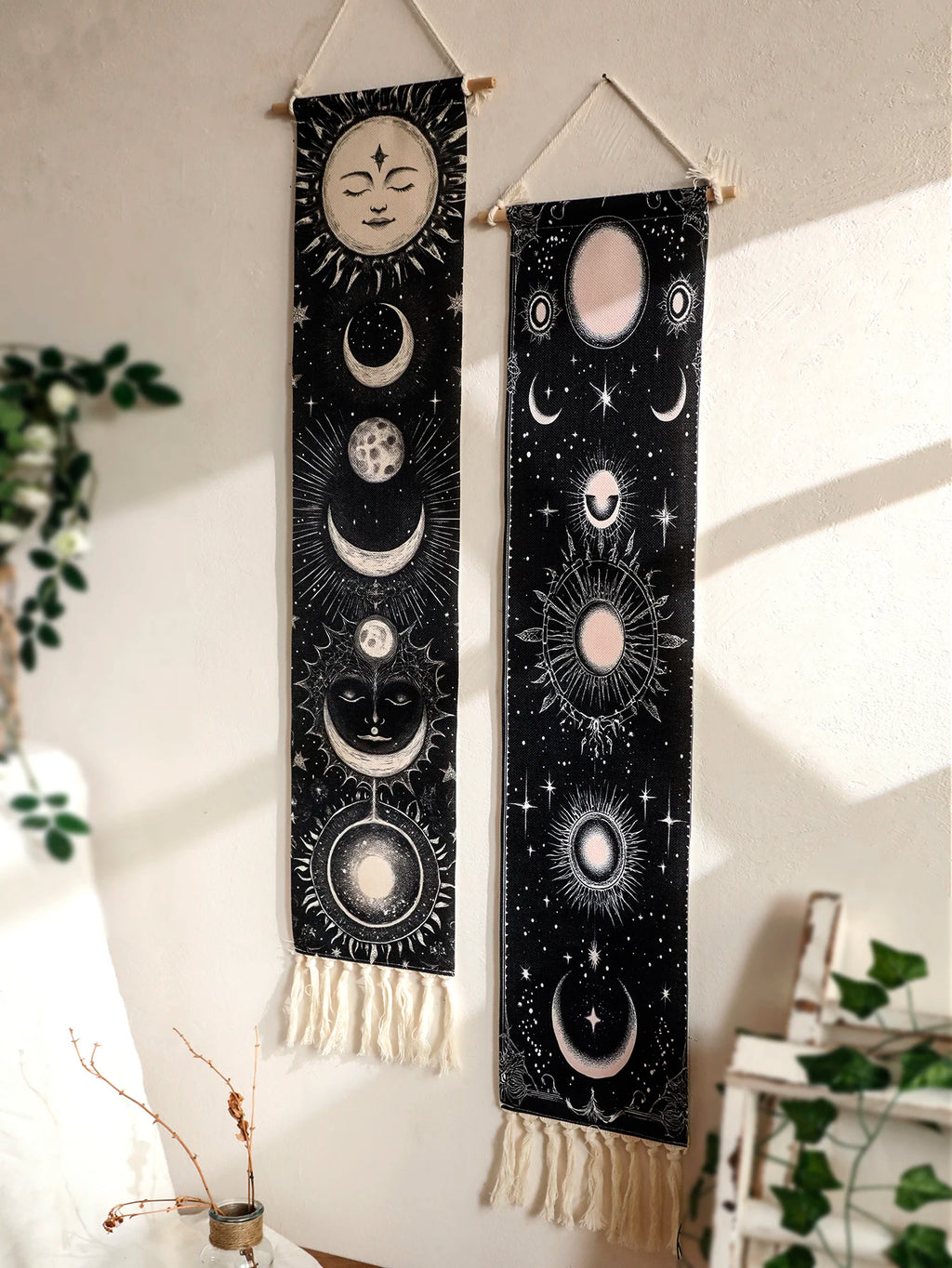 Moon Phase Celestial Wall Tapestry Boho Black And White For Gothic Home Decor Lovers