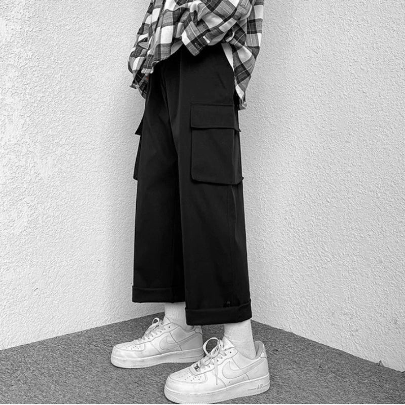 Fashion brand Japanese loose straight leg workwear pants for men's