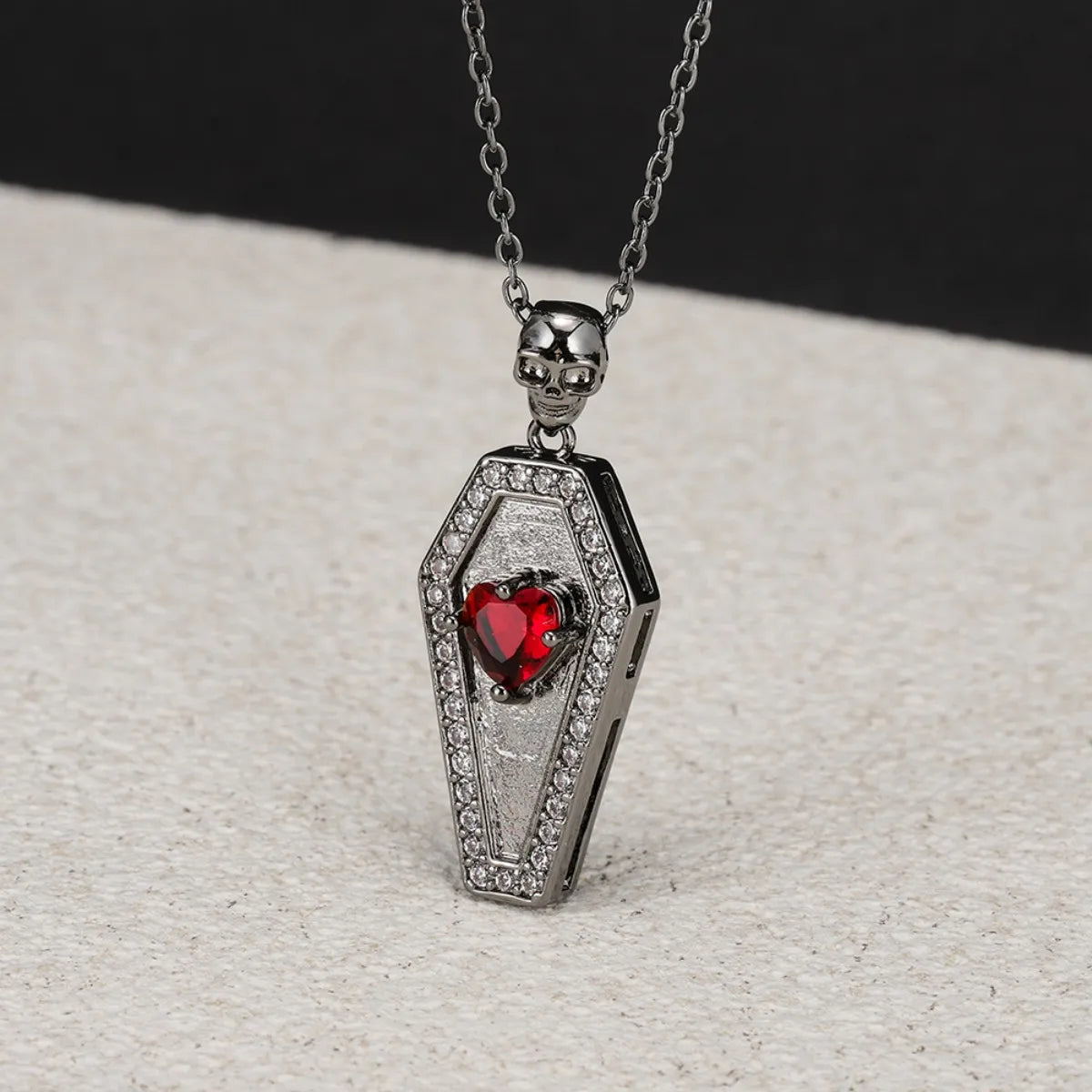 New gothic coffin collarbone chain inlaid zirconia love skull dark