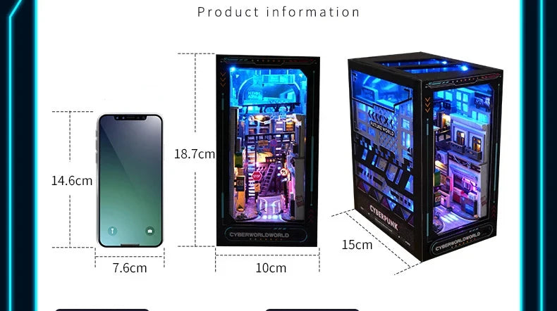 Case Book Nook Kit DIY Dollhouse Booknook Touch Light with Light