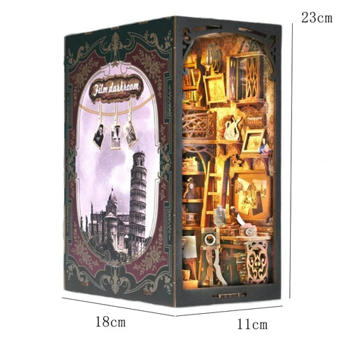 DIY Book Nook Kit Miniature Dollhouse With Light Wooden Bookshelf