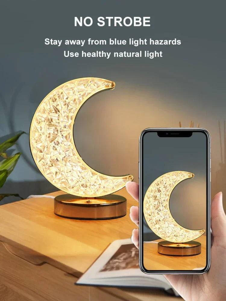 Rechargeable Touch Dimming Night Light Moon Star Gothic Acrylic Metal USB Dimmer White Nature Warm For Girls Room Decor
