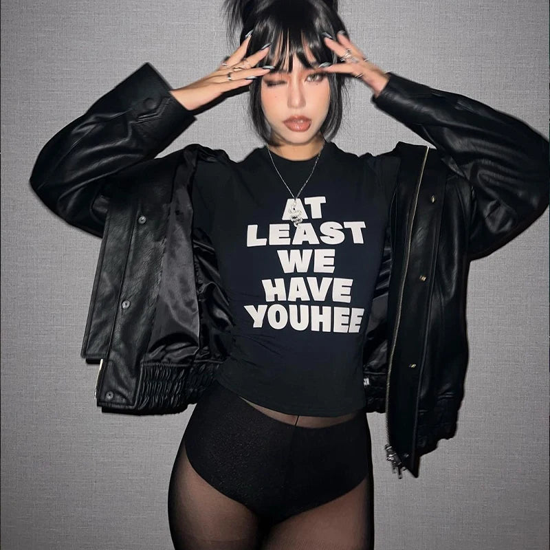 Women T-Shirt Y2k Tops Crop Top Letter 2000s Harajuku Summer Korean