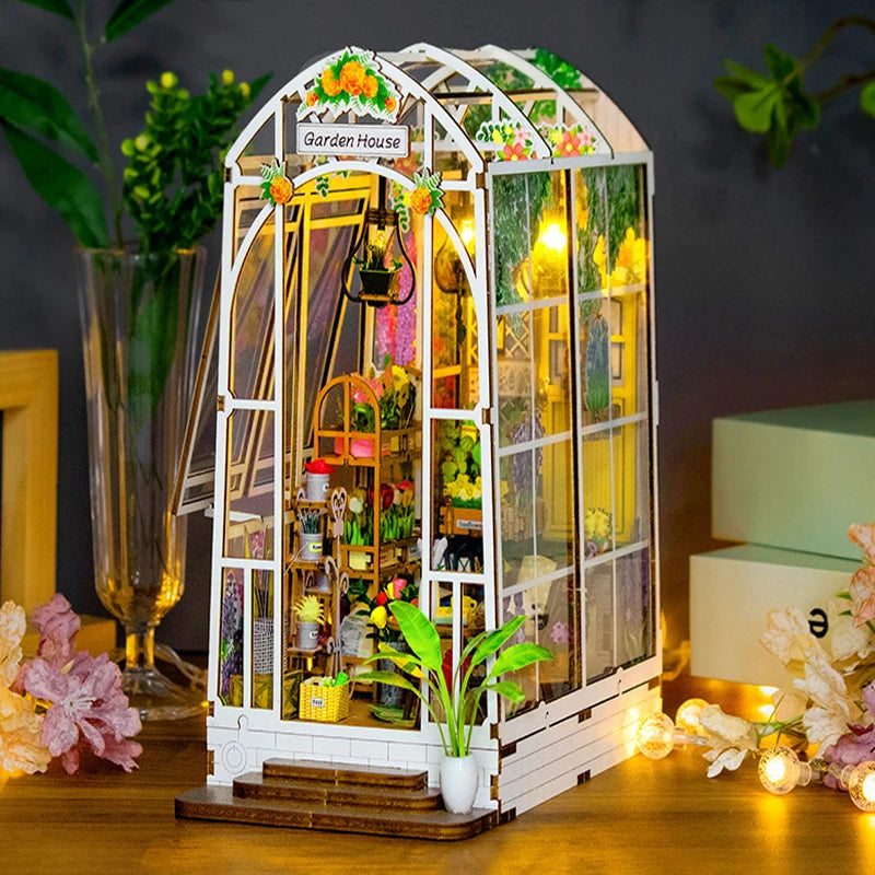 Wooden Flower Garden Doll House DIY Garden House Book Nook Shelf