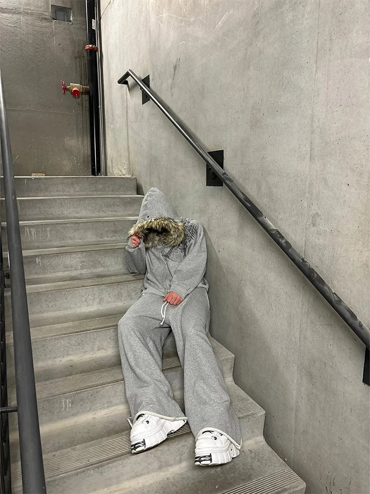 Harajuku Inspired Faux Fur Collar Hoodie For Women Cozy Streetwear Warmth With Moonlit Autumn Winter Y2K Vibe