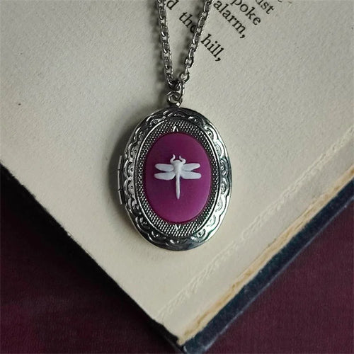 Gothic Vintage Black Red Purple Dragonfly Pendant Necklace Women's