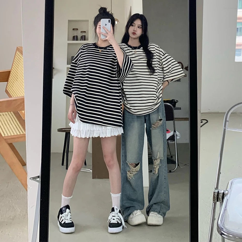 American Vintage Hole Y2k Women Jeans High Waist Jeans Wide Leg Baggy