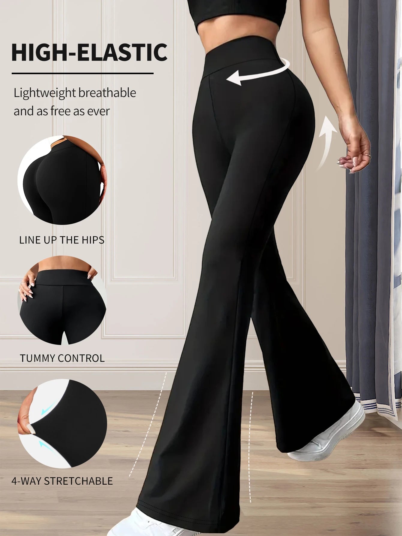 Women's spring and summer high waisted tight fitting flared pants,