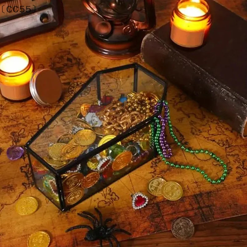 〔CC55〕Gothic Coffin Glass Jewelry Box Vintage Display Case Halloween